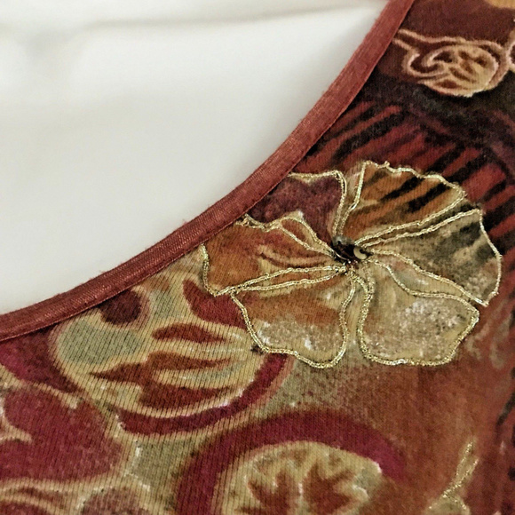 Chico's Long Sleeve Orange Fall Leaf Shirt Size 2 - Picture 3 of 7